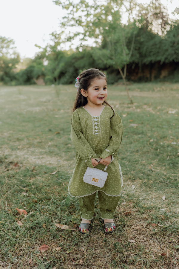 Green Butterfly Lawn 2-Piece Stitched Suit - Parsa Stiching Studio