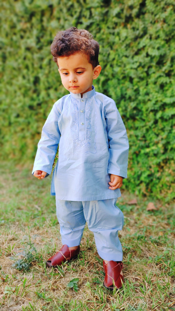 Blue Hand Embroidery Kurta Shalwar