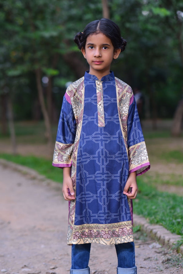 Blue Drop Shoulder Pannels Kurta