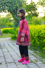 2 Piece - Printed khaddar Frock With Shalwar