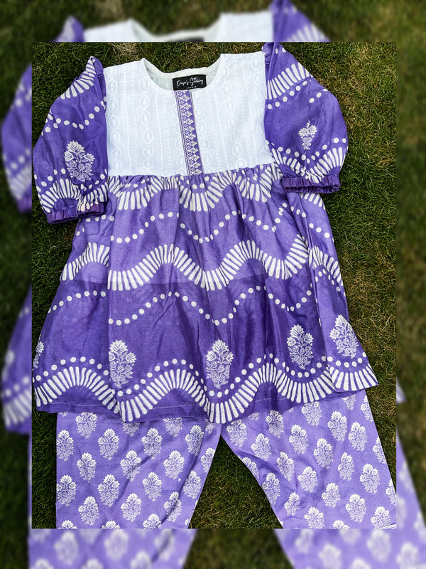 Purple Frock With Printed Trouser